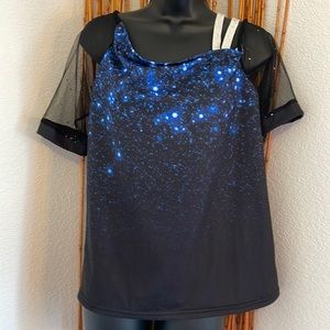 Blue & Black Star Pattern Large Blouse